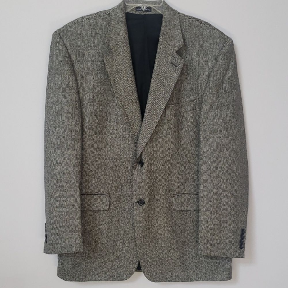 Chaps Sportcoat 46L 100% Lambswool Classic Academia Herringbone Tweed imperfect
